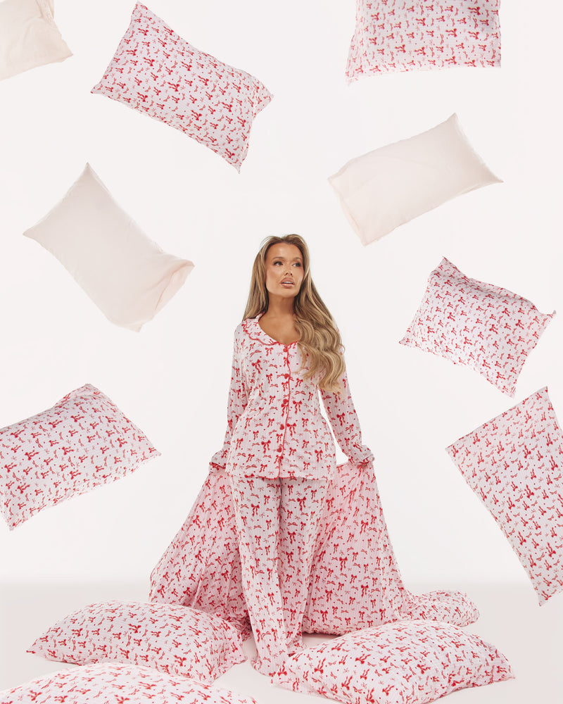 Ensemble pantalon de pyjama à nœud de Noël pour femme