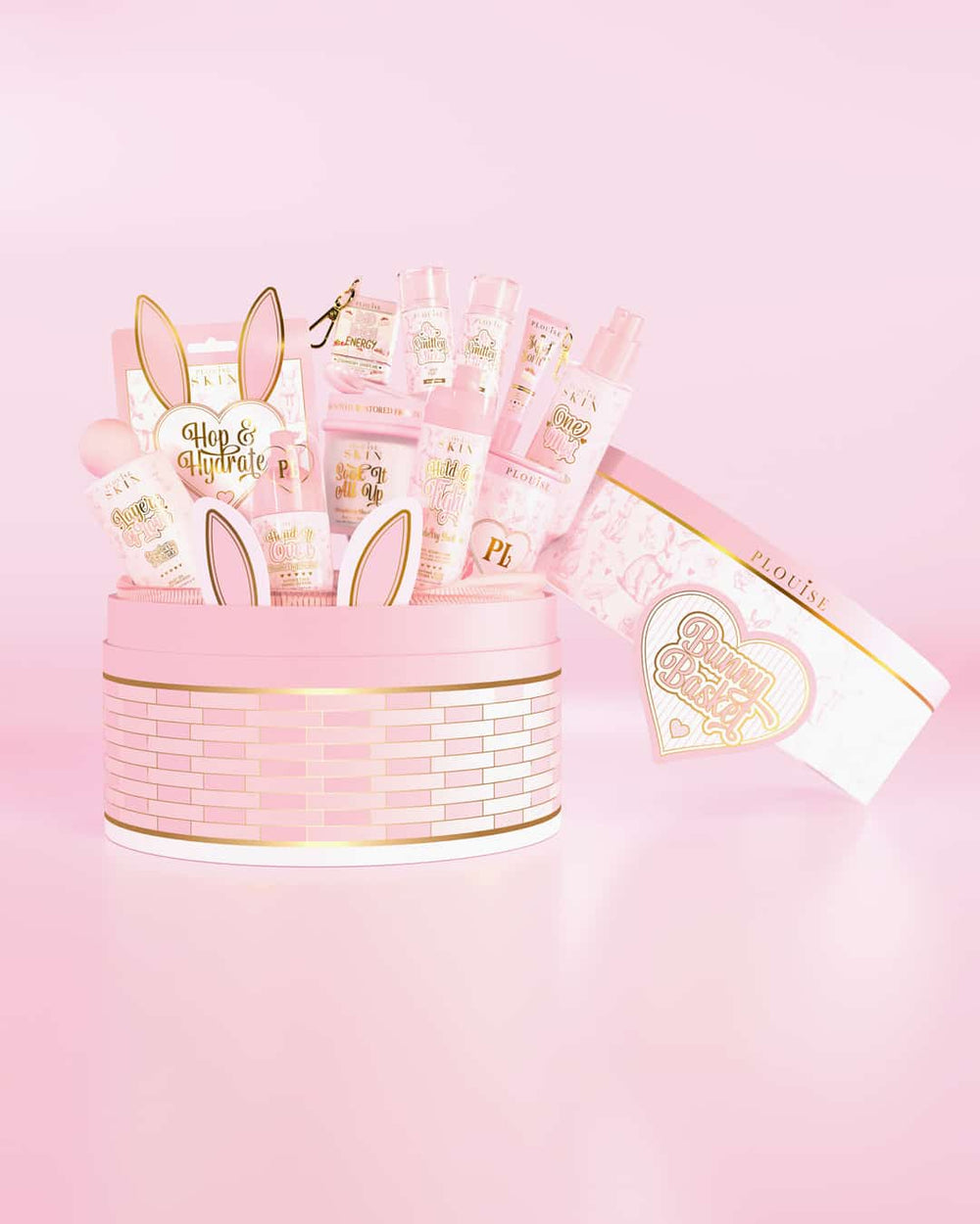 Panier de Pâques rose P.Louise avec motif oreilles de lapin