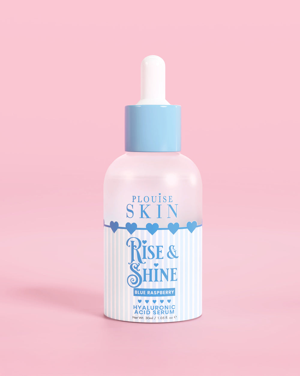 Flacon bleu et blanc de Sérum Hyaluronique PLouise Rise and Shine framboise bleue