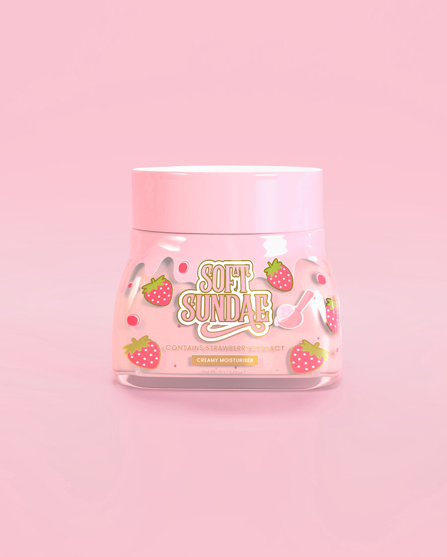 Pot rose de crème glacée molle P. Louise crème fouettée sur fond rose
