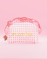 Trousse de maquillage et de soin P.Louise à rayures roses et blanches avec volants et graphisme pastèque