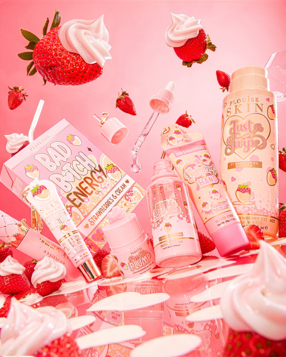 Ensemble de soins pour la peau P.Louise What A Treat Fraises et crème entouré de fraises