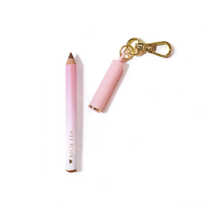 Mini crayon à lèvres porte-clés rose P.Louise avec logo « Rich Teal » sur fond rose clair