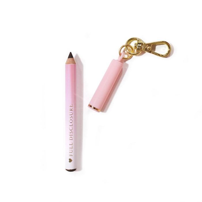 Mini crayon à lèvres porte-clés rose P.Louise avec logo « Full Disclosure » sur fond rose clair