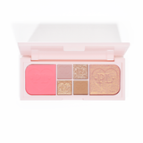 Une image de la mini palette yeux et visage Fluffy Fantasy de P.Louise, composée de mats crémeux et de reflets beurrés dans une gamme de nuances roses et neutres.